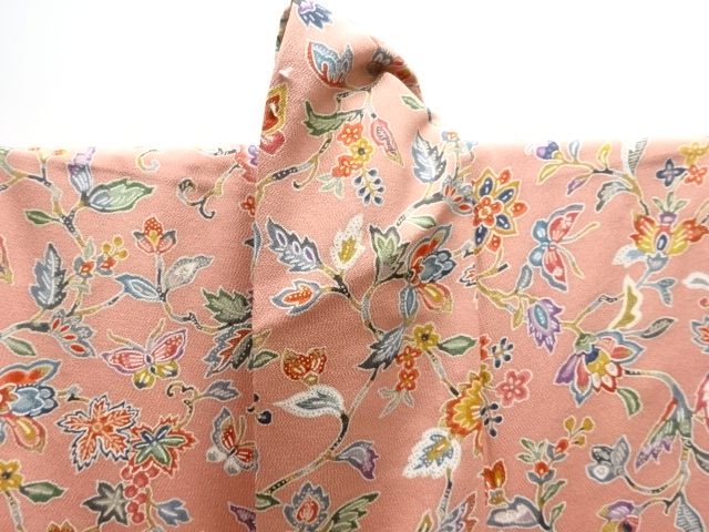  花更紗に蝶模様小紋着物